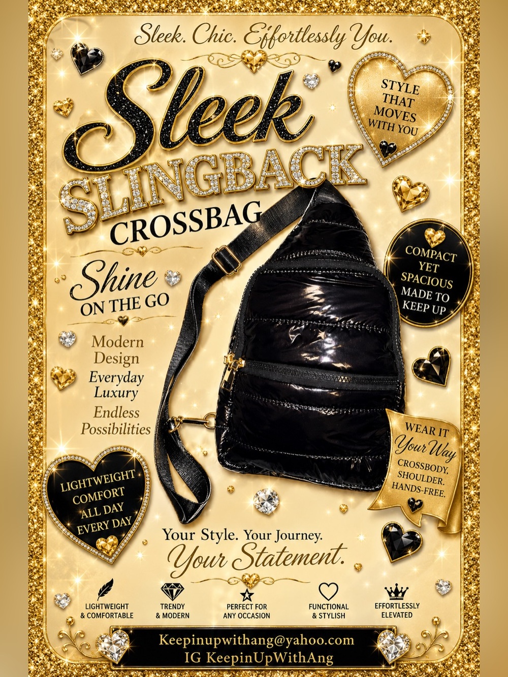 Sleek Fashion Slingback Crossbody Bag - Black